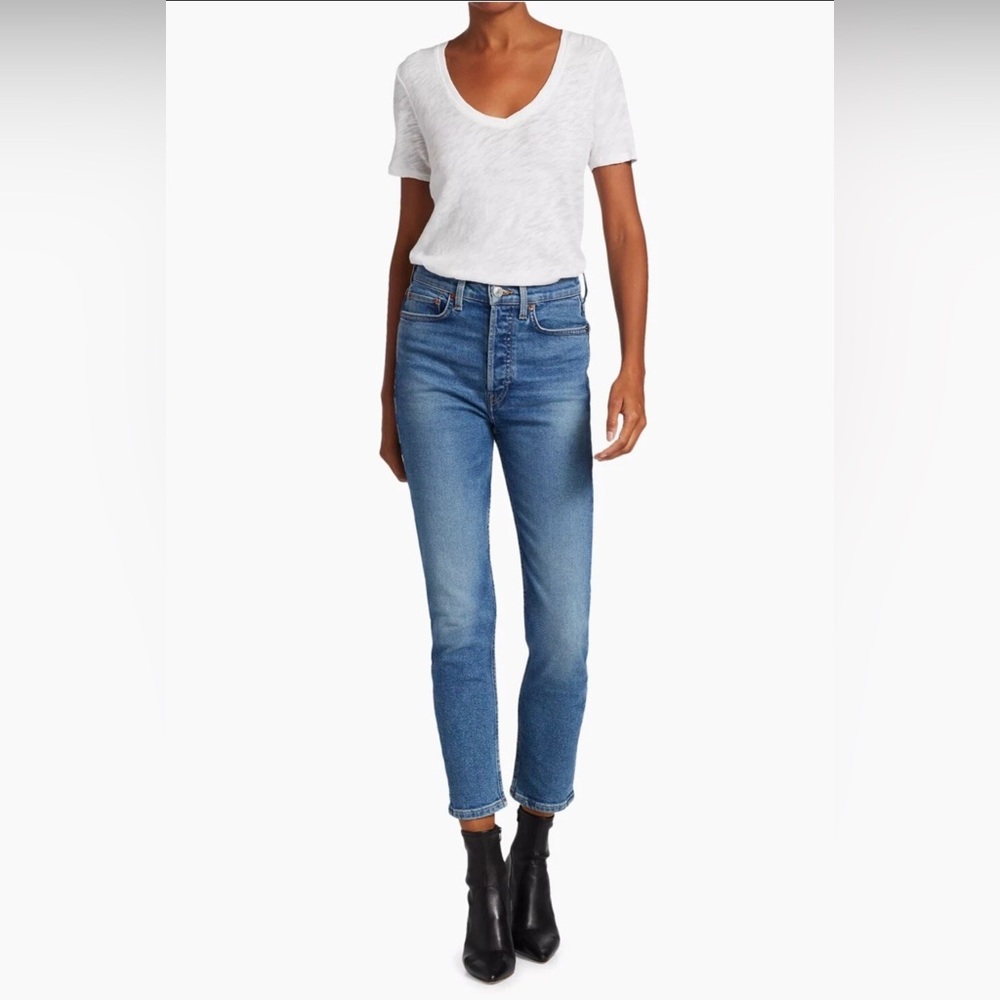 Re/Done Size 27w 90s High Rise Ankle Crop Jeans Stretch Button Fly Shaping Denim
